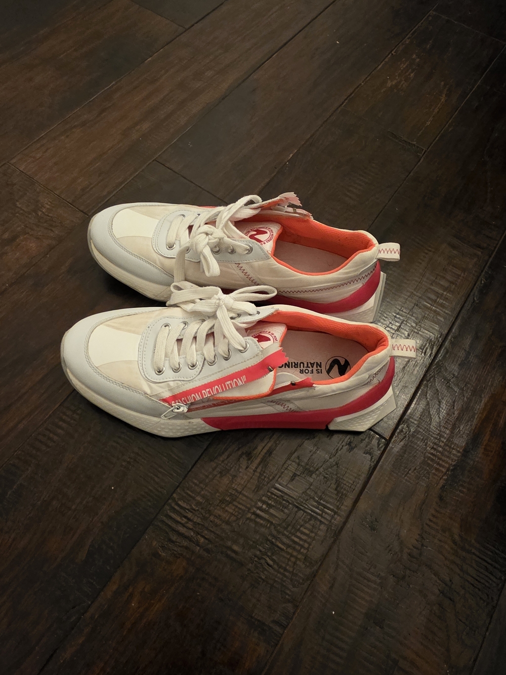 Naturino Kids White Cream Sneakers with Pink and Orange Accents